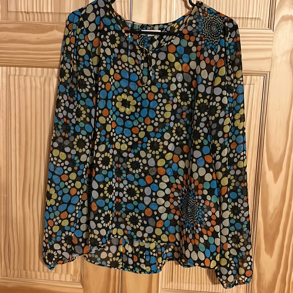 Multi colored polka dot sheer top